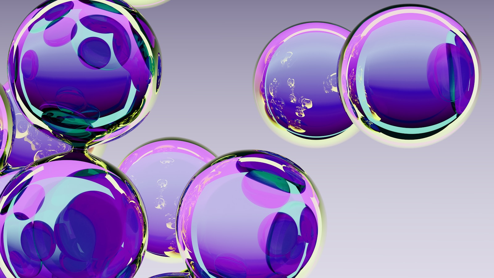 Abstract purple spheres with reflections on gray background
